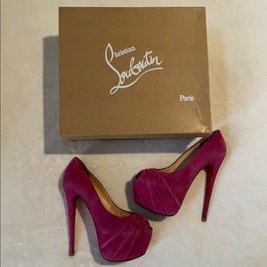 Christian Louboutin Drapesse Pink Suede Platform Pumps 40.5